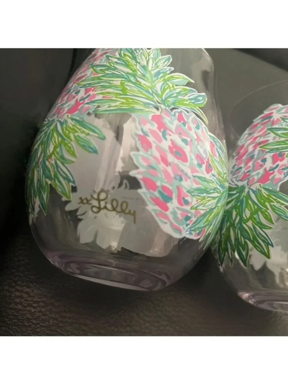 Lilly Pulitzer Acrylic Pineapple Print Stemless Wine Glasses Set of 2
